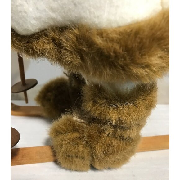 Skiing Santa Claus Figure 12" Faux Fur Burlap Wooden Ski Rustic Christmas - Picture 3 of 10